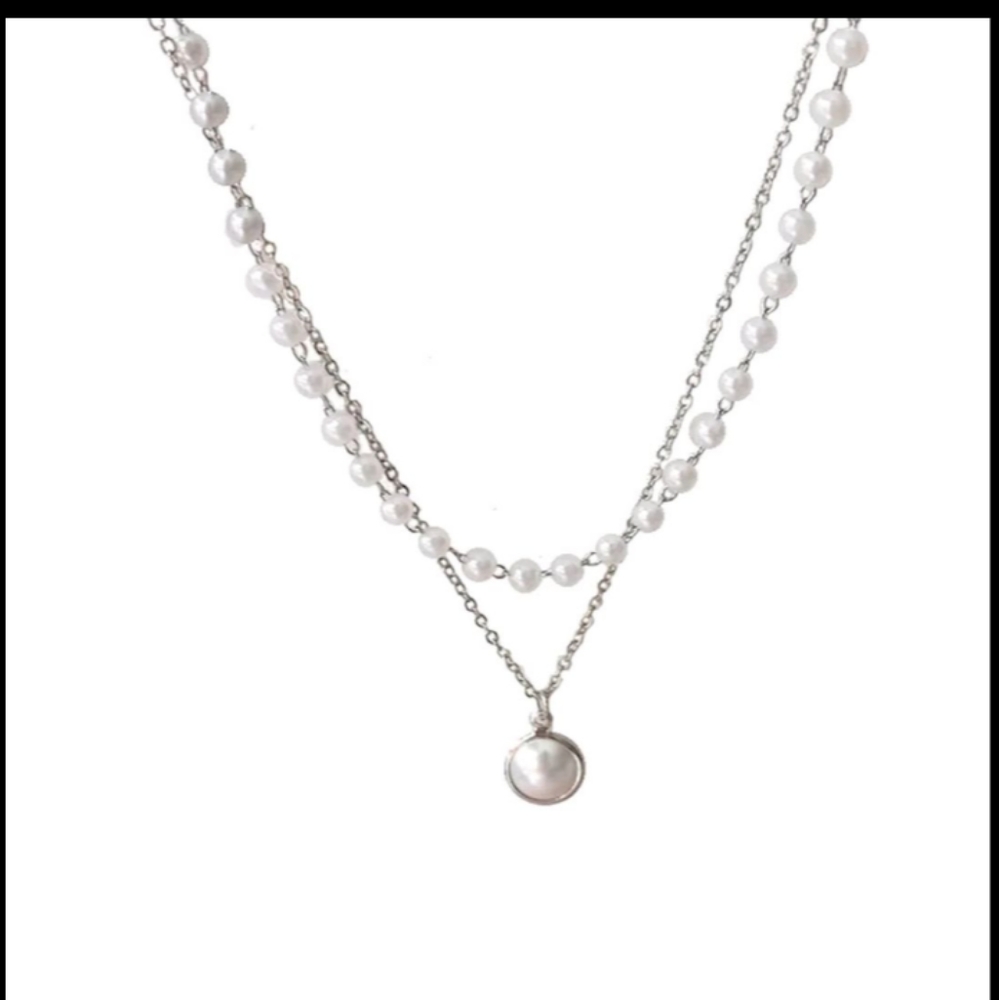 NEW KPOP PEARL GOLD CLAVICLE CHAIN CHOCKER DOUBLE LAYER MULTI-LAYER NECKLACE